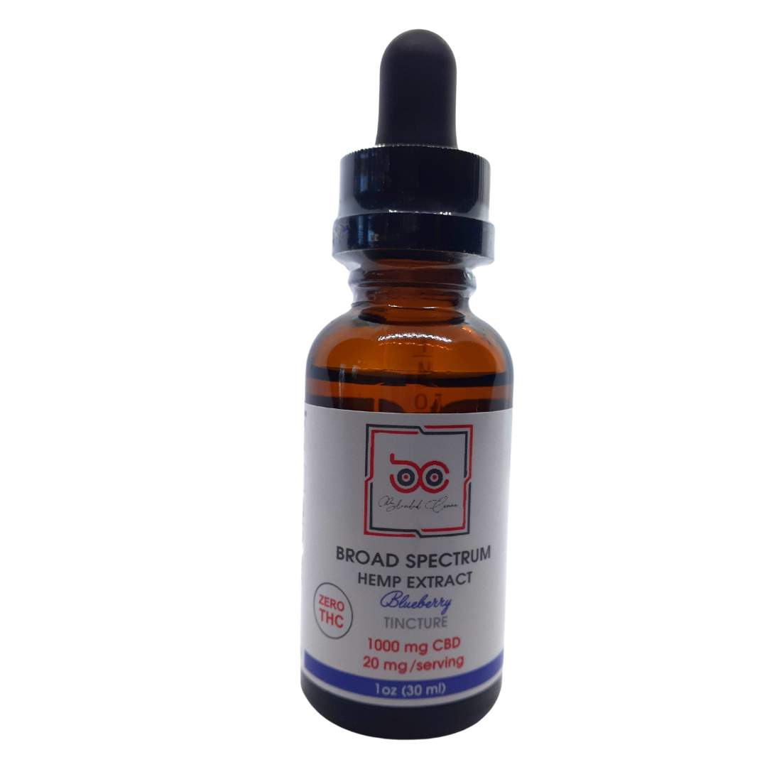 Broad Spectrum Hemp Extract Zero THC Blueberry Tincture 1000 mg Cannabidiol 20mg/serving 1oz (30mL)