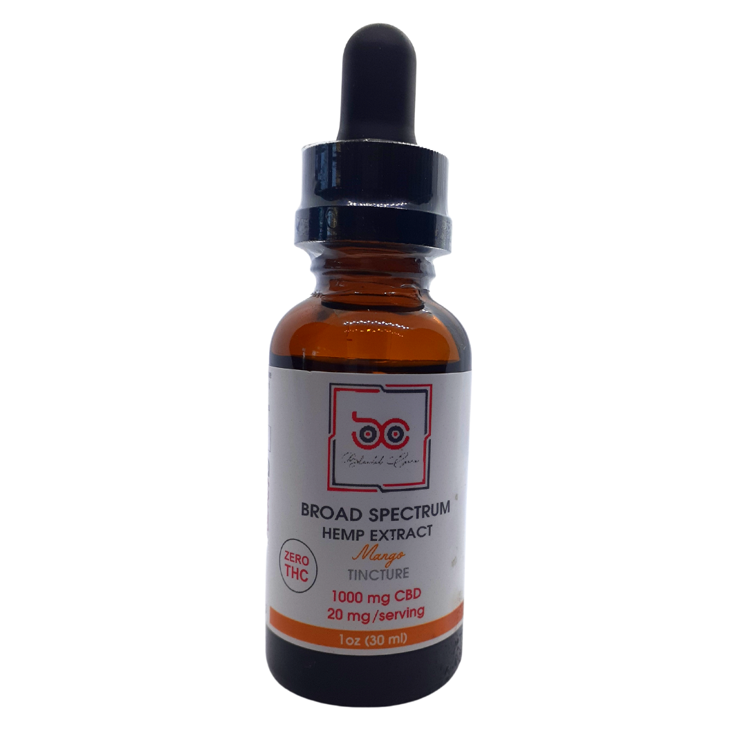 Broad Spectrum Hemp Extract Zero THC Mango Tincture 1000 mg CBD 20mg/serving 1oz (30mL)