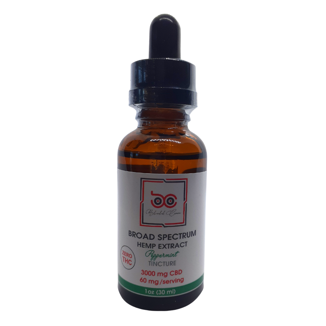 Broad Spectrum Hemp Extract Zero THC Peppermint Tincture 3000 mg CBD 60mg/serving 1oz (30mL)